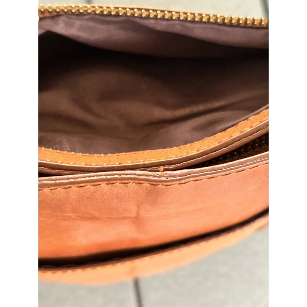 Born Brown Leather Woven Crossbody Bag Basket Weave Design